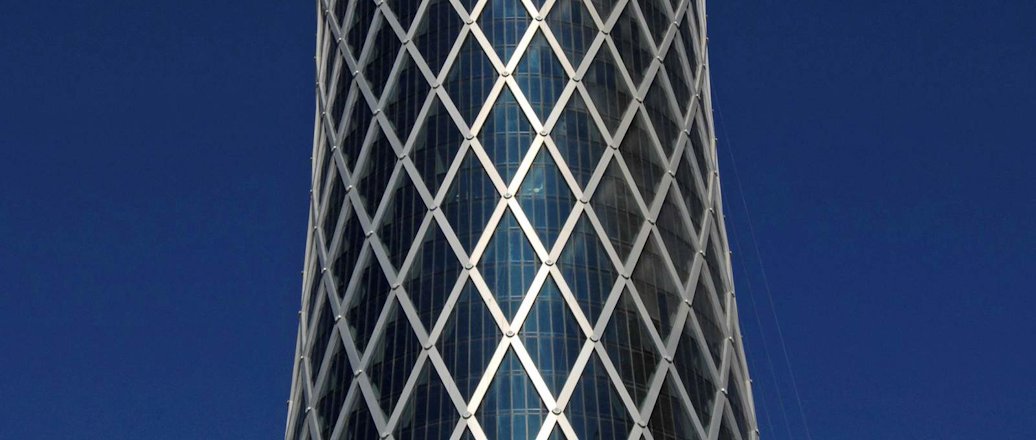 Cylindrical glass tower with aluminium exosceleton