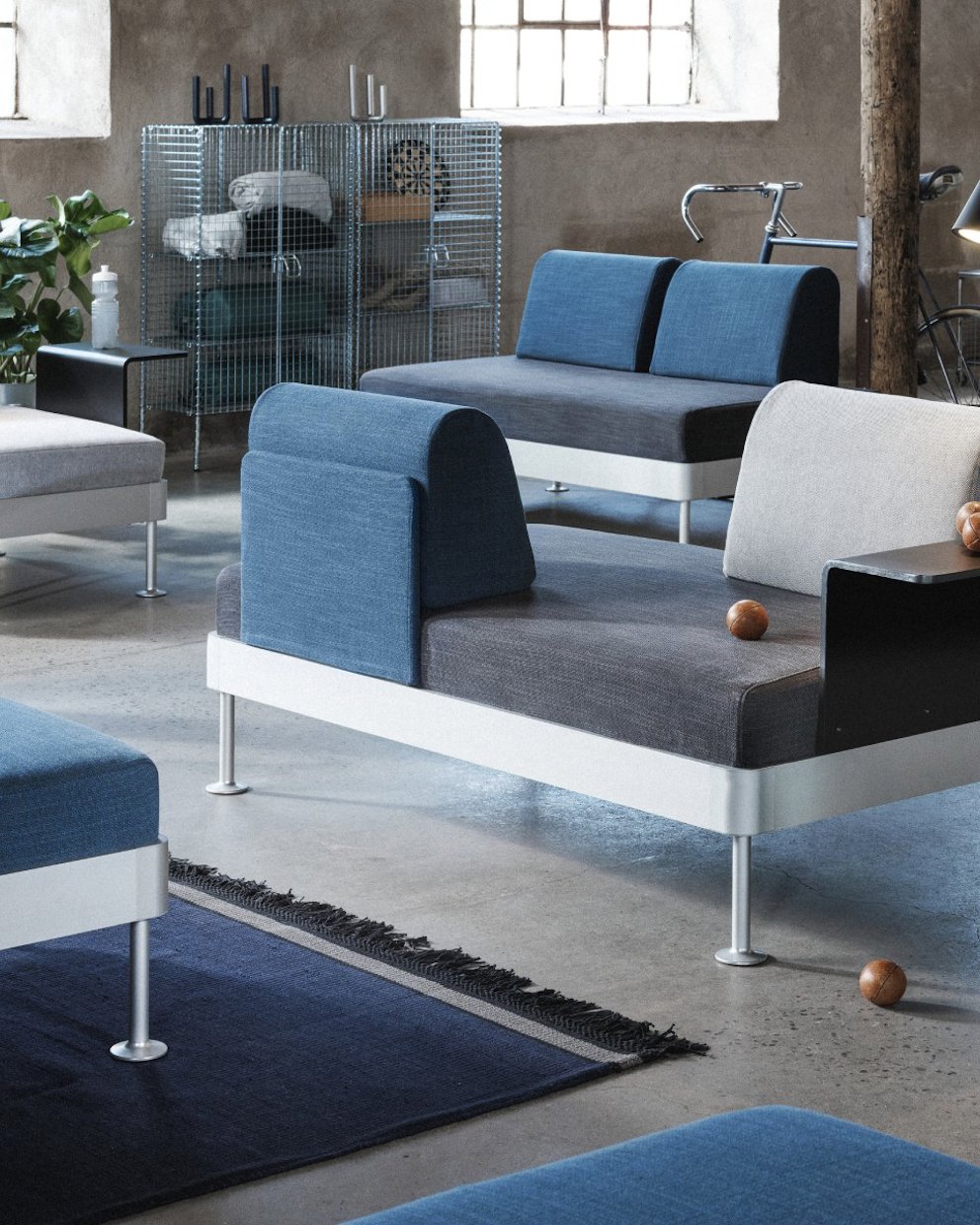 Ikea Delaktig sofa with parts in aluminium, design Tom Dixon