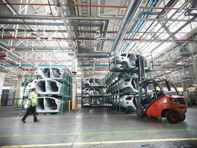 a person walking in a factory