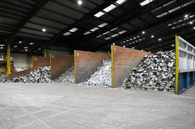 a warehouse with piles of dirt