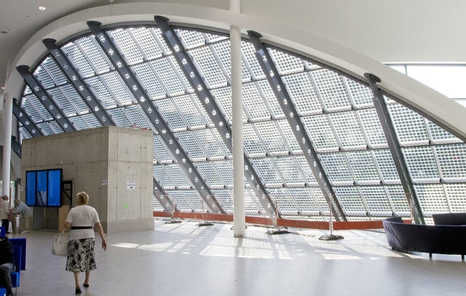 a person walking in a large building