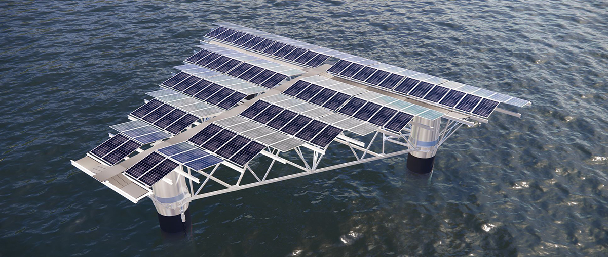 a person in a white suit on a floating platform above water