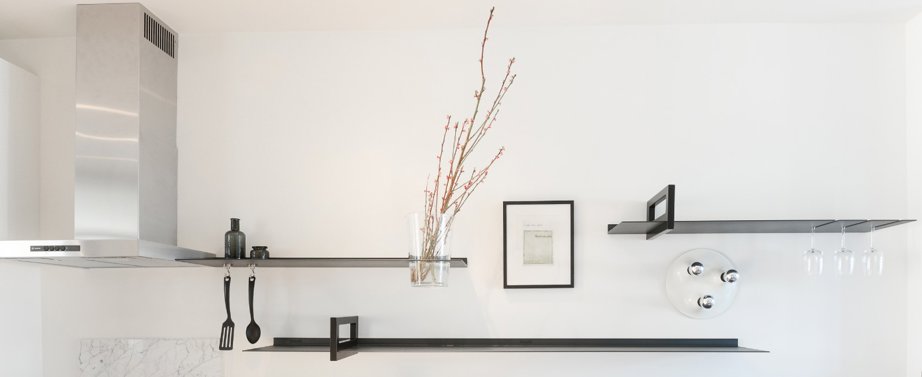 Thin floating kitchen shelves