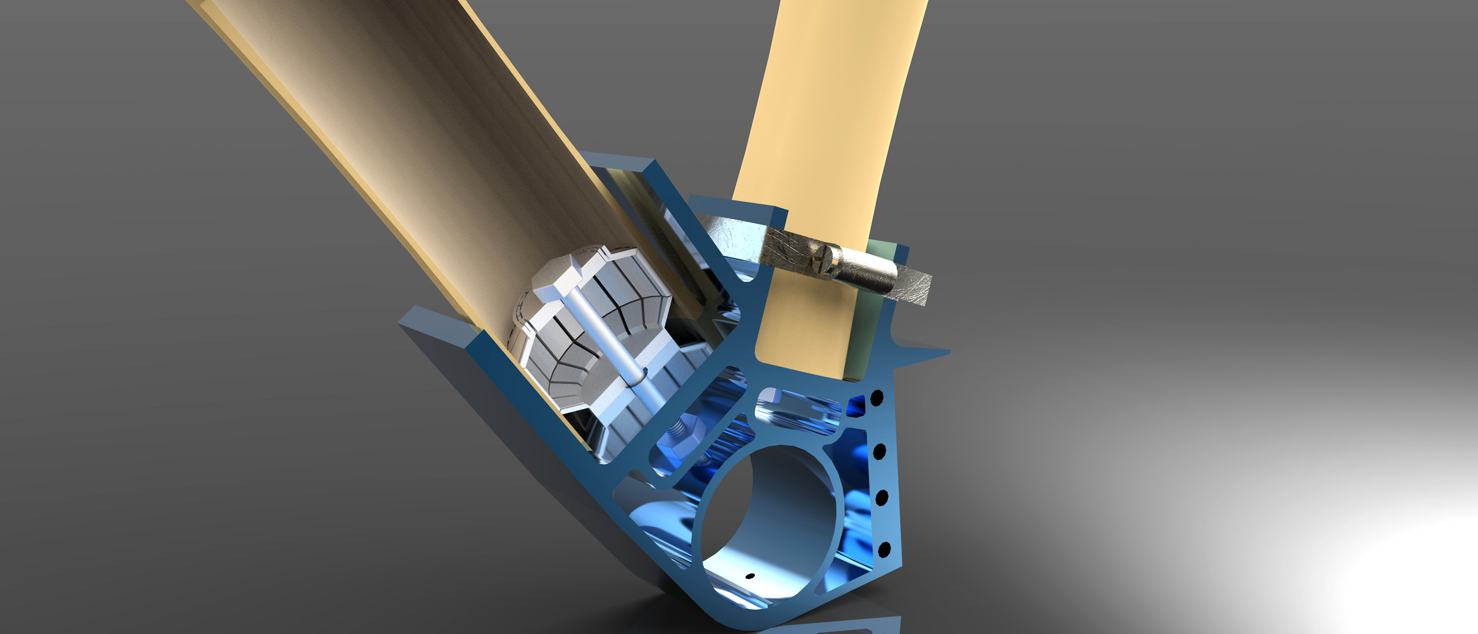 cut through section of an aluminium and bamboo joint