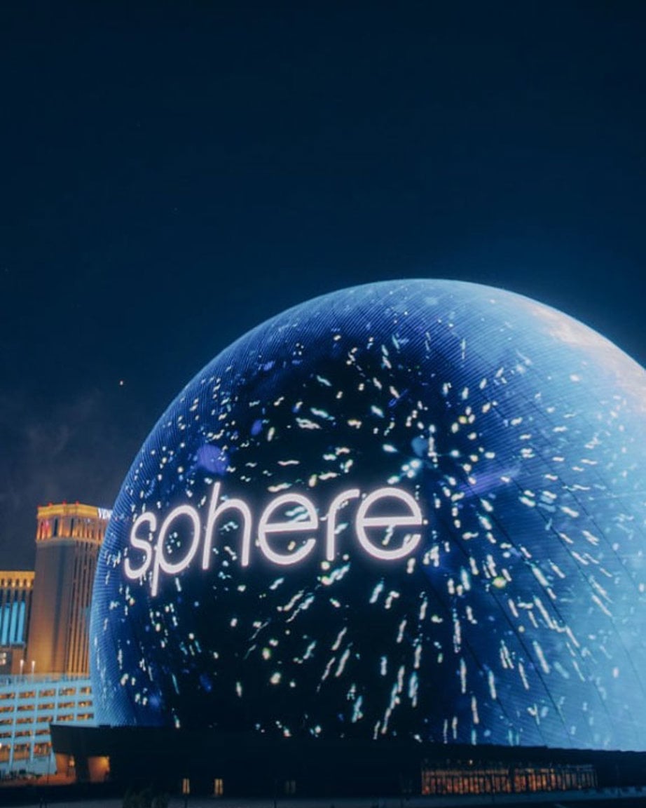a large blue sphere with white text