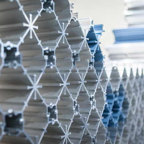 large stack of aluminium extruded profiles