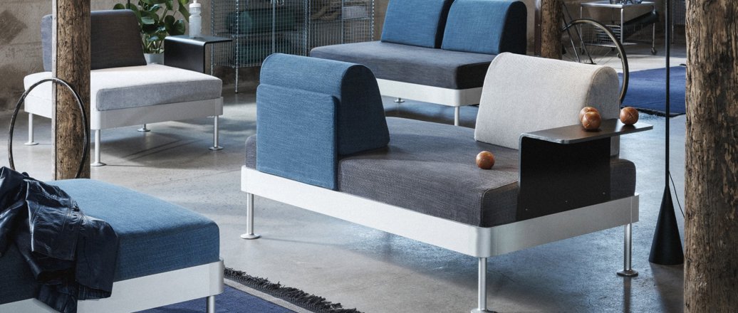 Ikea Delaktig sofa with parts in aluminium, design Tom Dixon