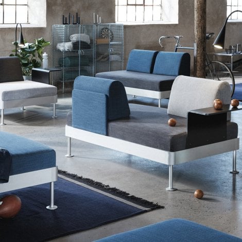 Ikea Delaktig sofa with parts in aluminium, design Tom Dixon
