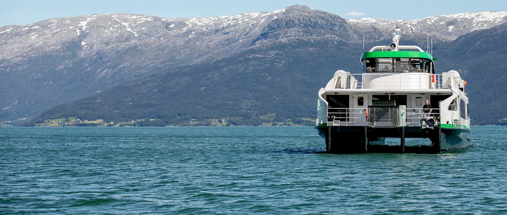 MS Medstraum is the world's first zero-emission fast ferry. It sails a commuter route on the west coast of Norway.