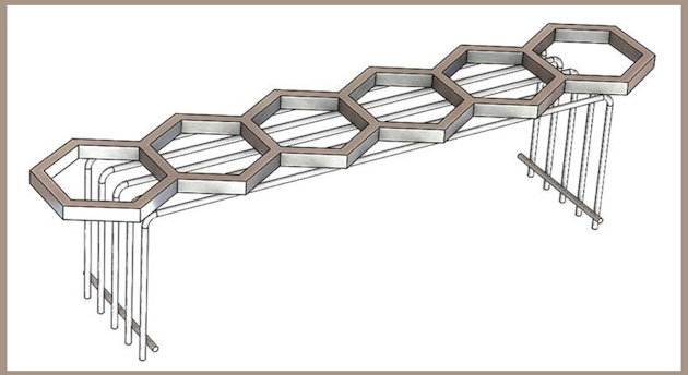 Illustration of the aluminium structure of a bench, without the concrete